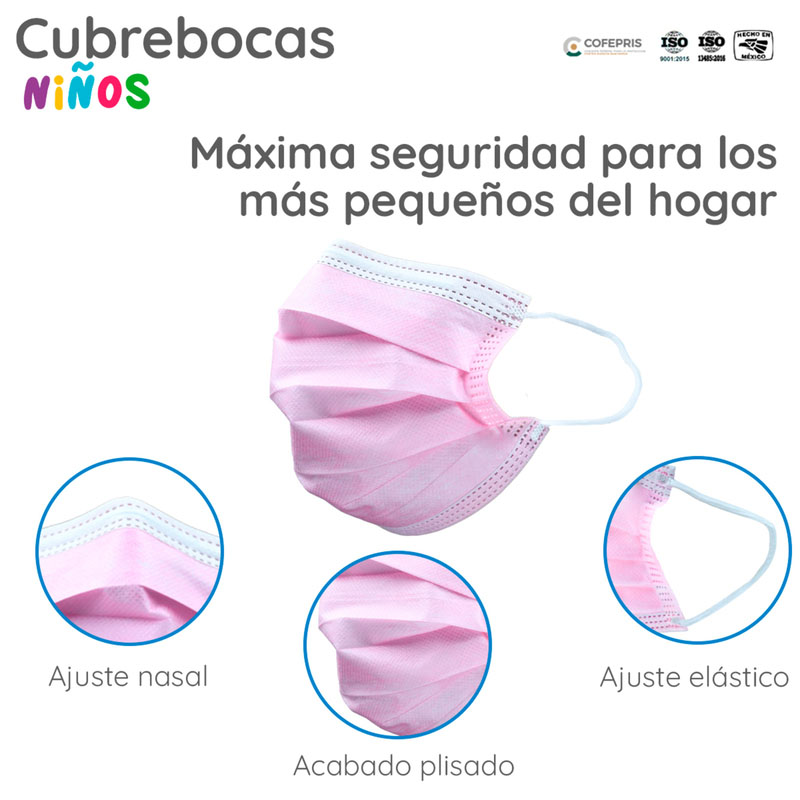 Cubrebocas Infantil Tricapa Rosa Termosellado para Niñas (200 Piezas) Red Baboon