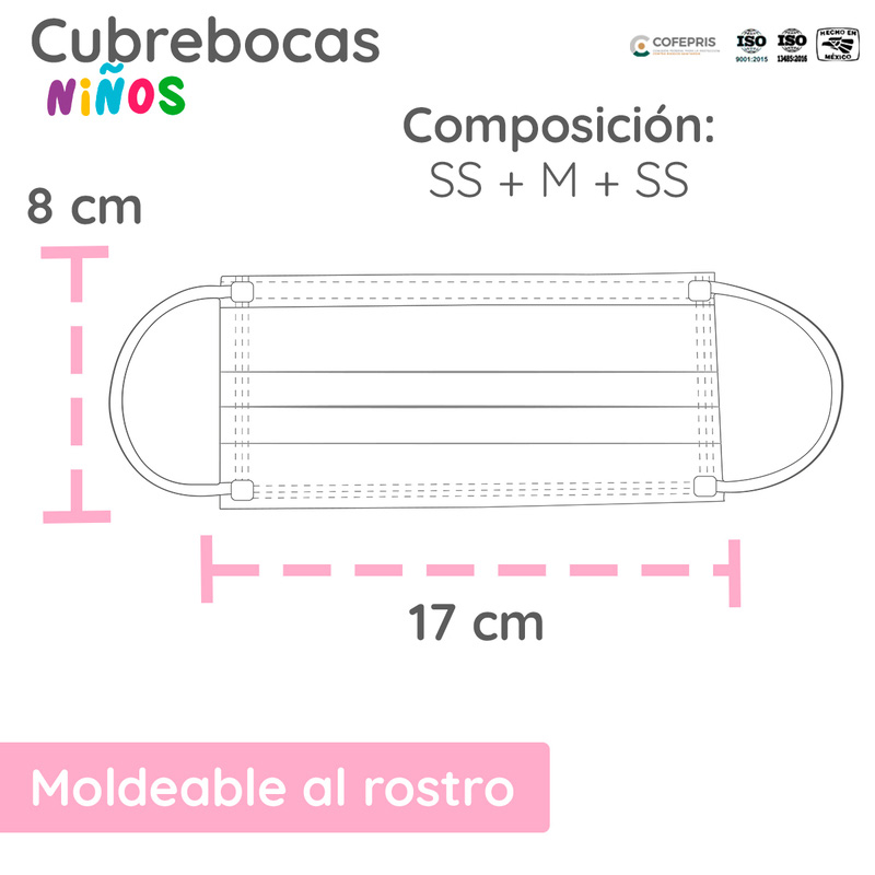 Cubrebocas Infantil Tricapa Rosa Termosellado para Niñas (200 Piezas) Red Baboon