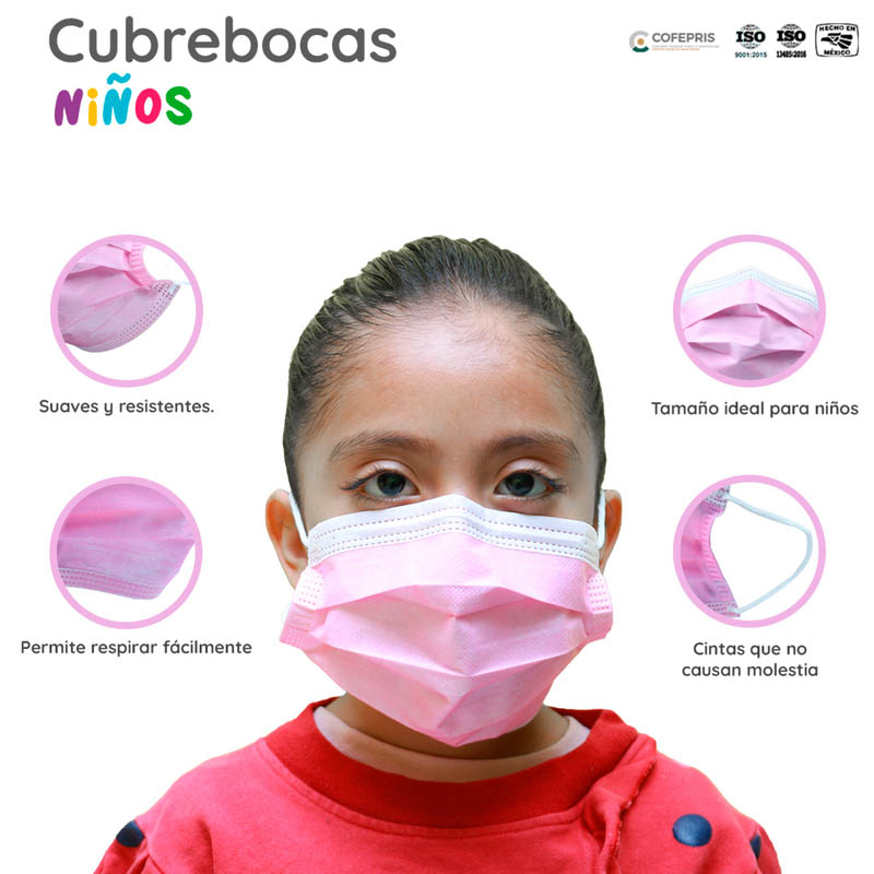 Cubrebocas Infantil Tricapa Rosa Termosellado para Niñas (200 Piezas) Red Baboon