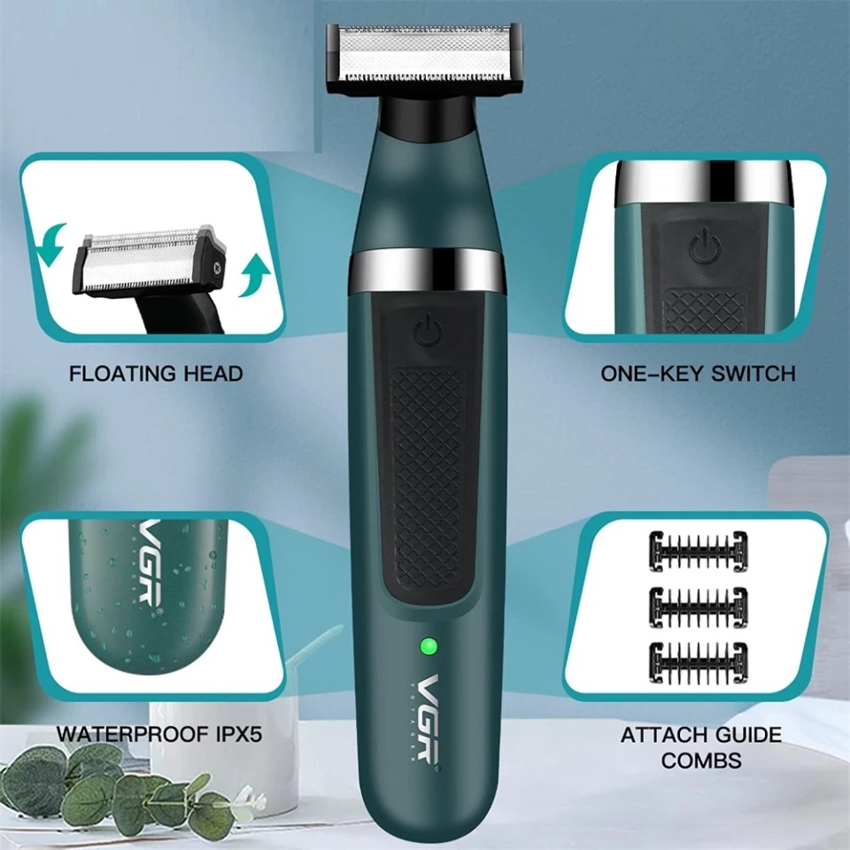 Rastrillo Eléctrico Rasuradora V-393 Recargable Lavable Ipx5, Exlente Rasurado en Seco y Humedo, Resistente al Agua, Con Luz Led Indicador de Carga 