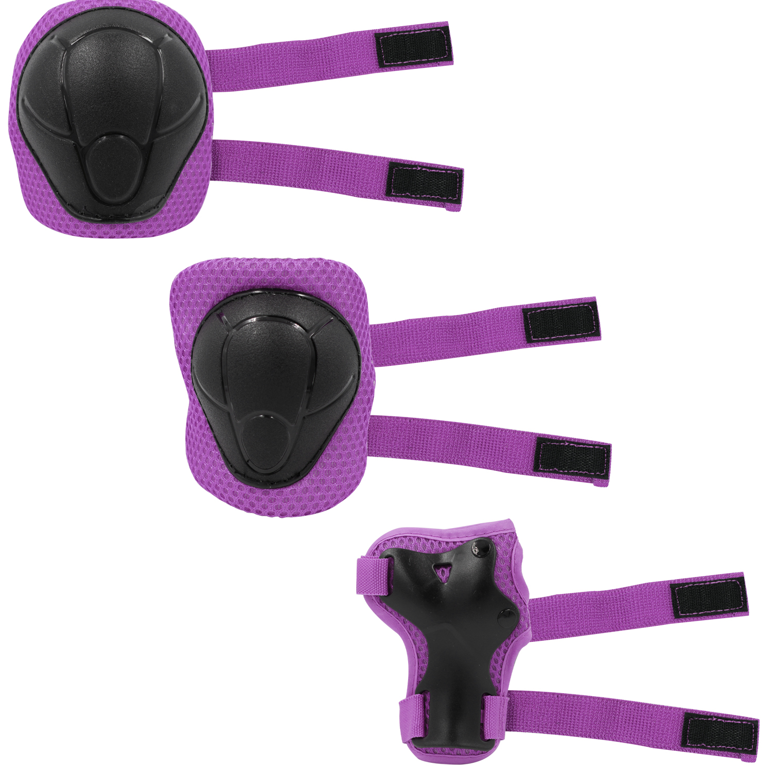 Kit Seguridad Protección Niños Casco Rodilleras Muñequeras Coderas Morado