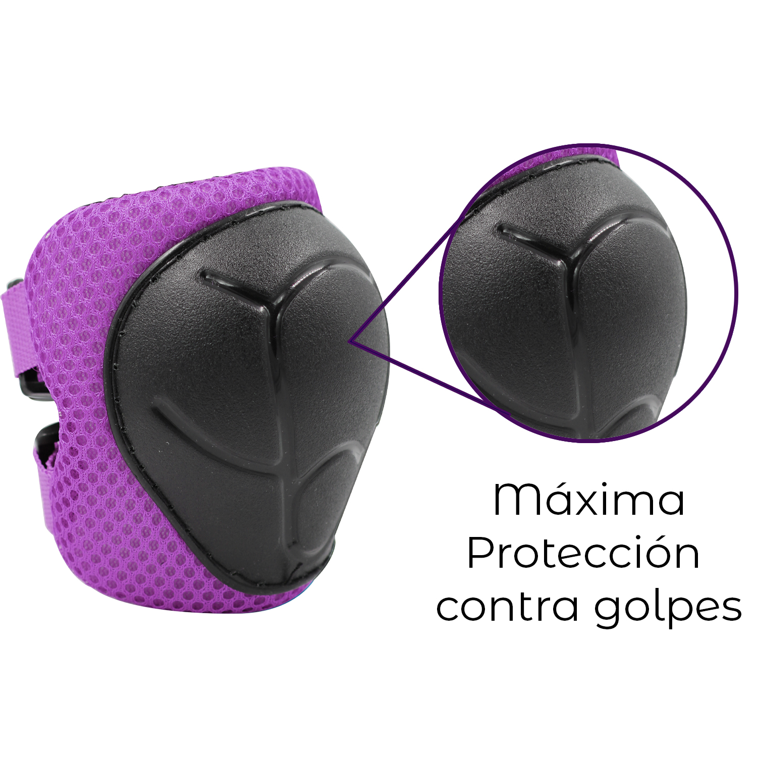 Kit Seguridad Protección Niños Casco Rodilleras Muñequeras Coderas Morado