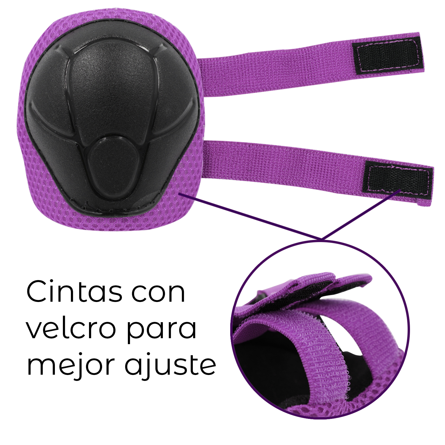 Kit Seguridad Protección Niños Casco Rodilleras Muñequeras Coderas Morado