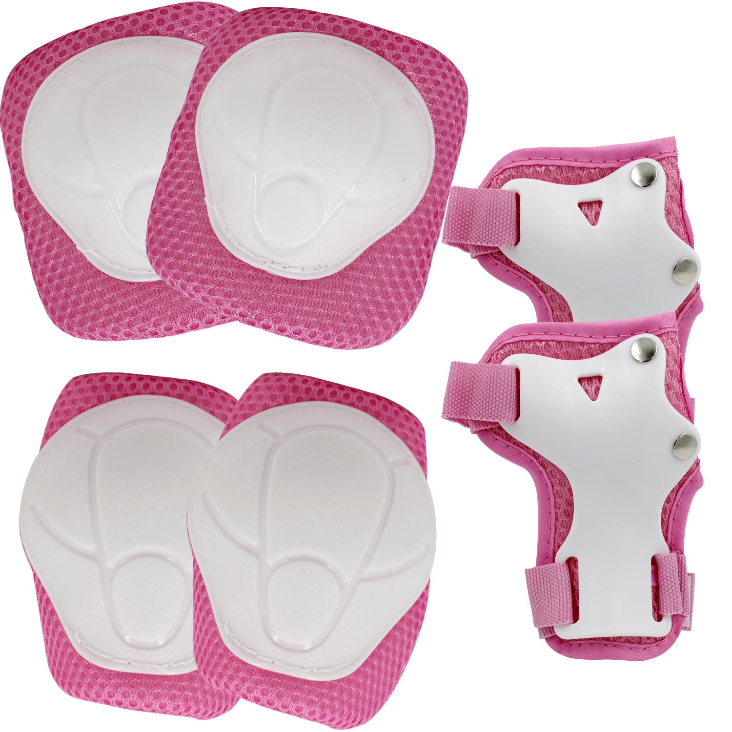 Kit Seguridad Protección Niños Casco Rodilleras Muñequeras Coderas Rosa