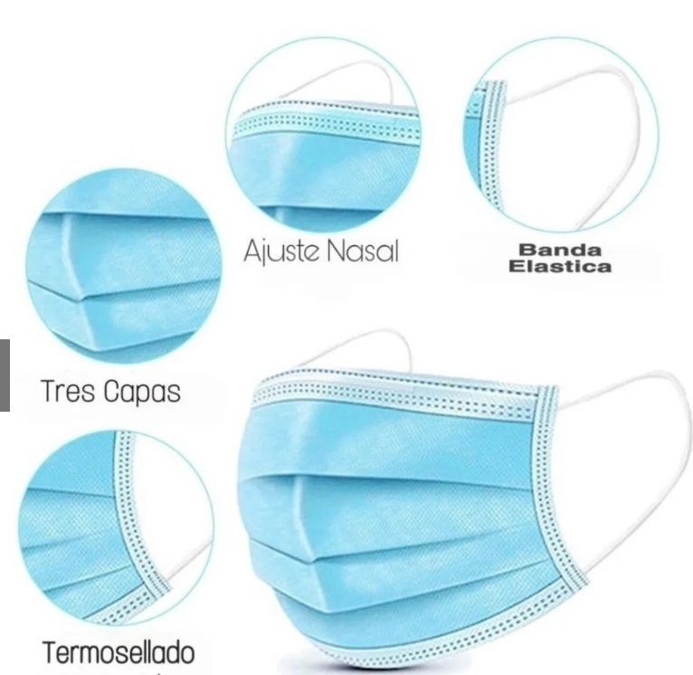 PAQUETE DE 100 CUBREBOCAS PLISADO TERMOSELLADO 3 CAPAS