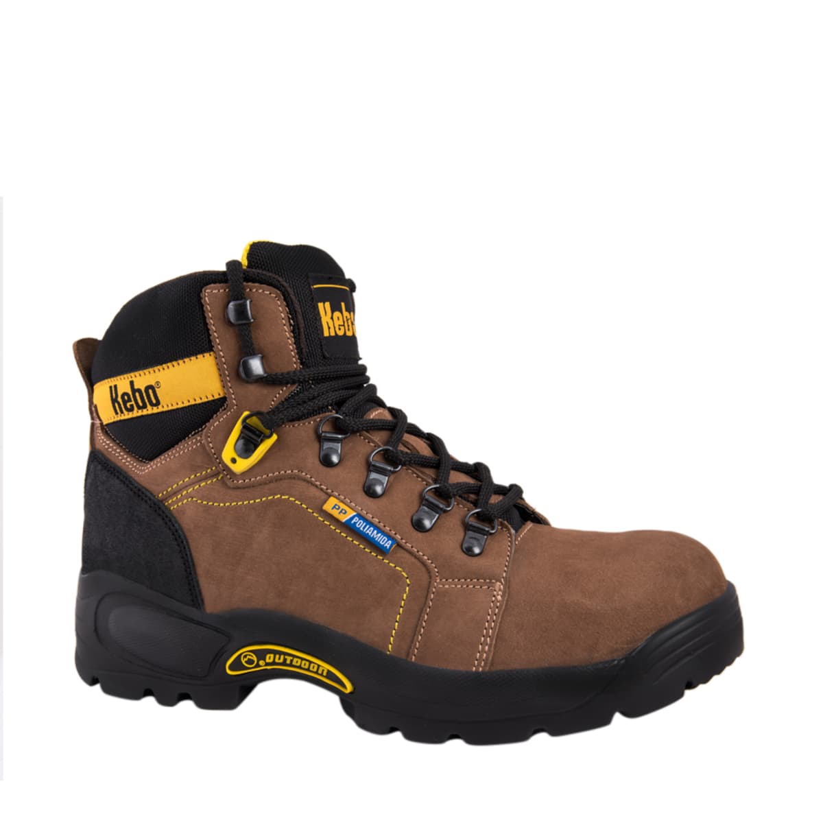Botas para trabajo industrial marca Kebo, color café, con casquillo, mod. 169262
