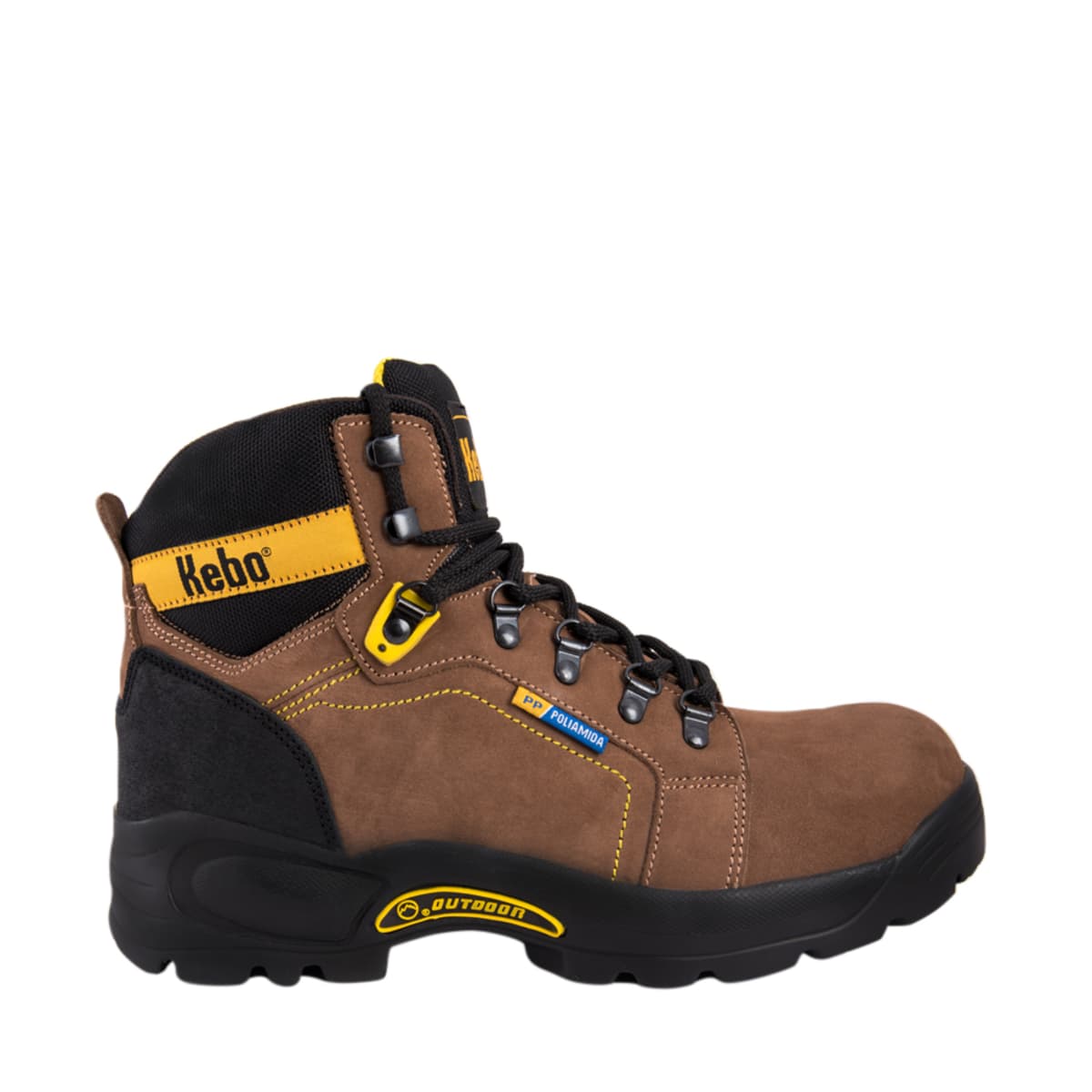 Botas para trabajo industrial marca Kebo, color café, con casquillo, mod. 169262