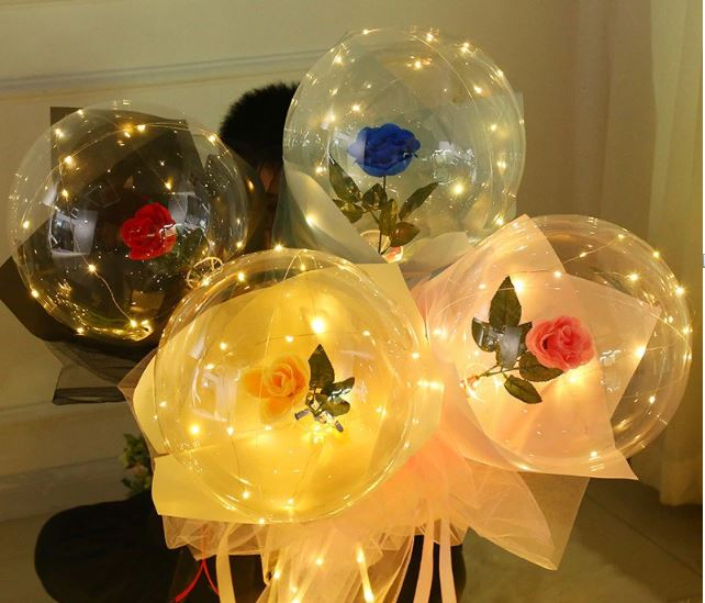 Globo Luz Led Con Rosa San Valentín Amor Y Amistad Premium