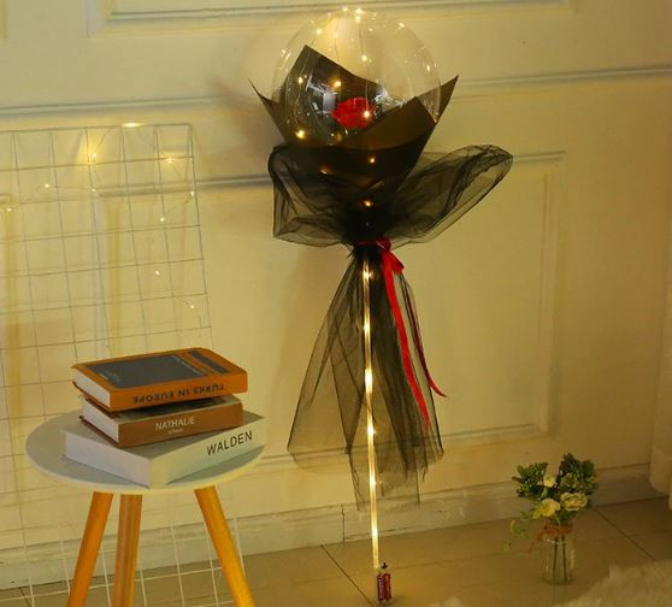 Globo Luz Led Con Rosa San Valentín Amor Y Amistad Premium