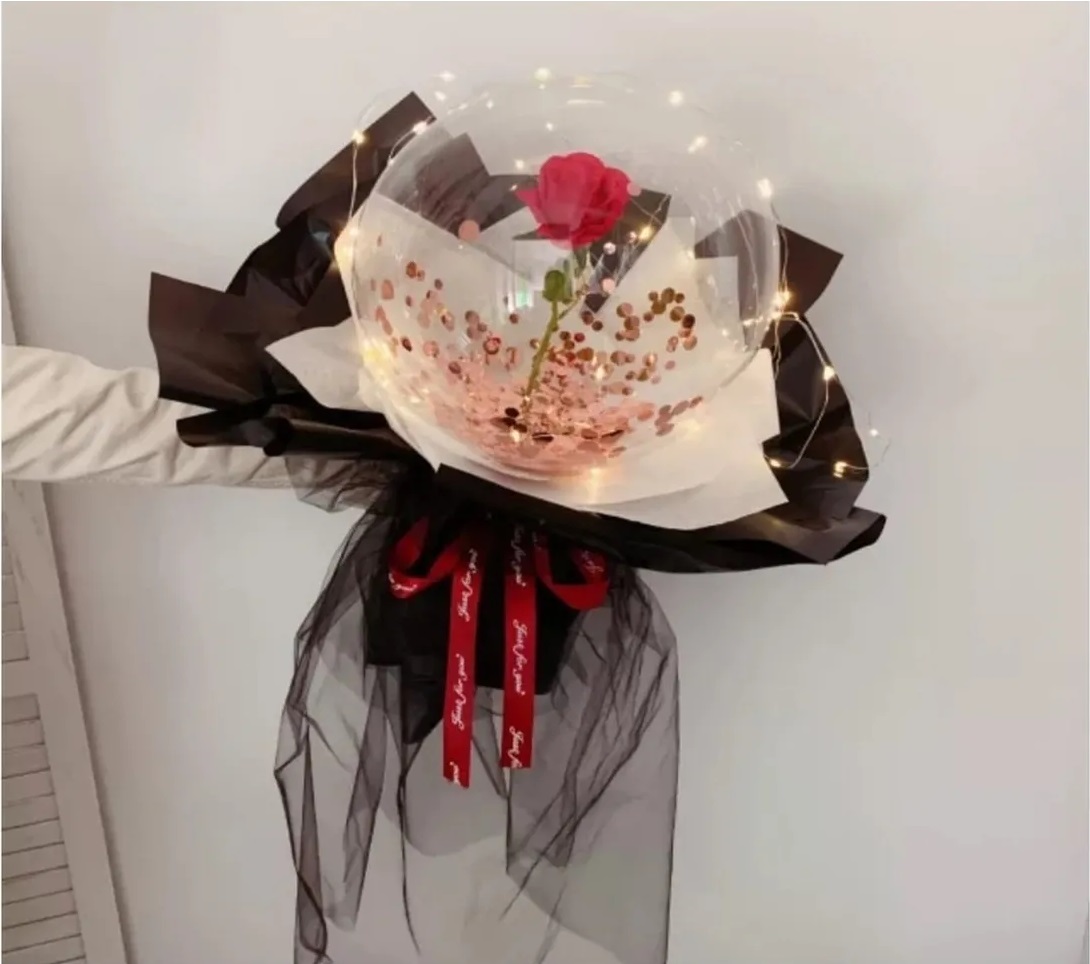 Globo Luz Led Con Rosa San Valentín Amor Y Amistad Premium