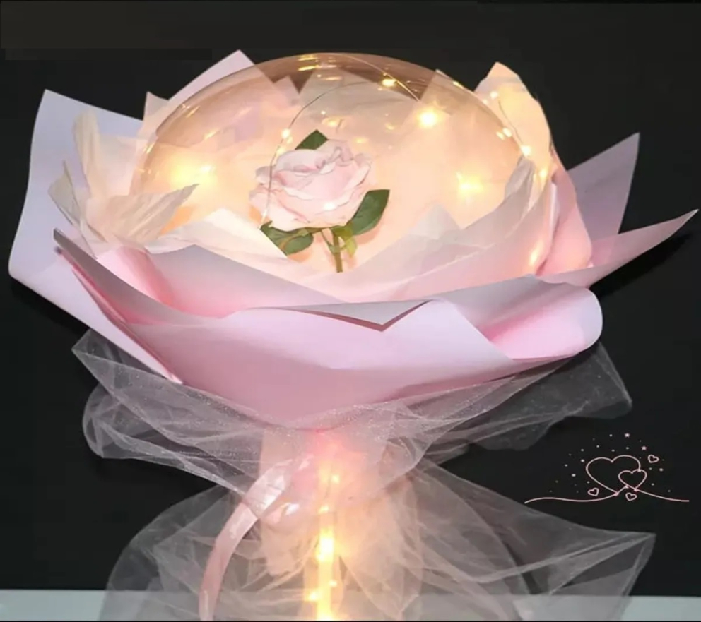 Globo Luz Led Con Rosa San Valentín Amor Y Amistad Premium