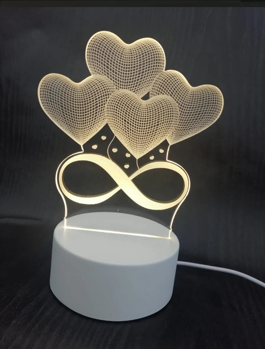 Lampara Led 3d Luz Nocturna Corazon Infinito Acrilico Regalo