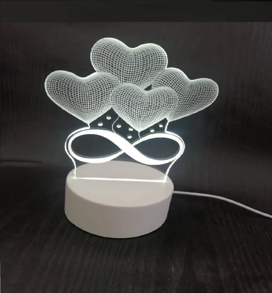 Lampara Led 3d Luz Nocturna Corazon Infinito Acrilico Regalo