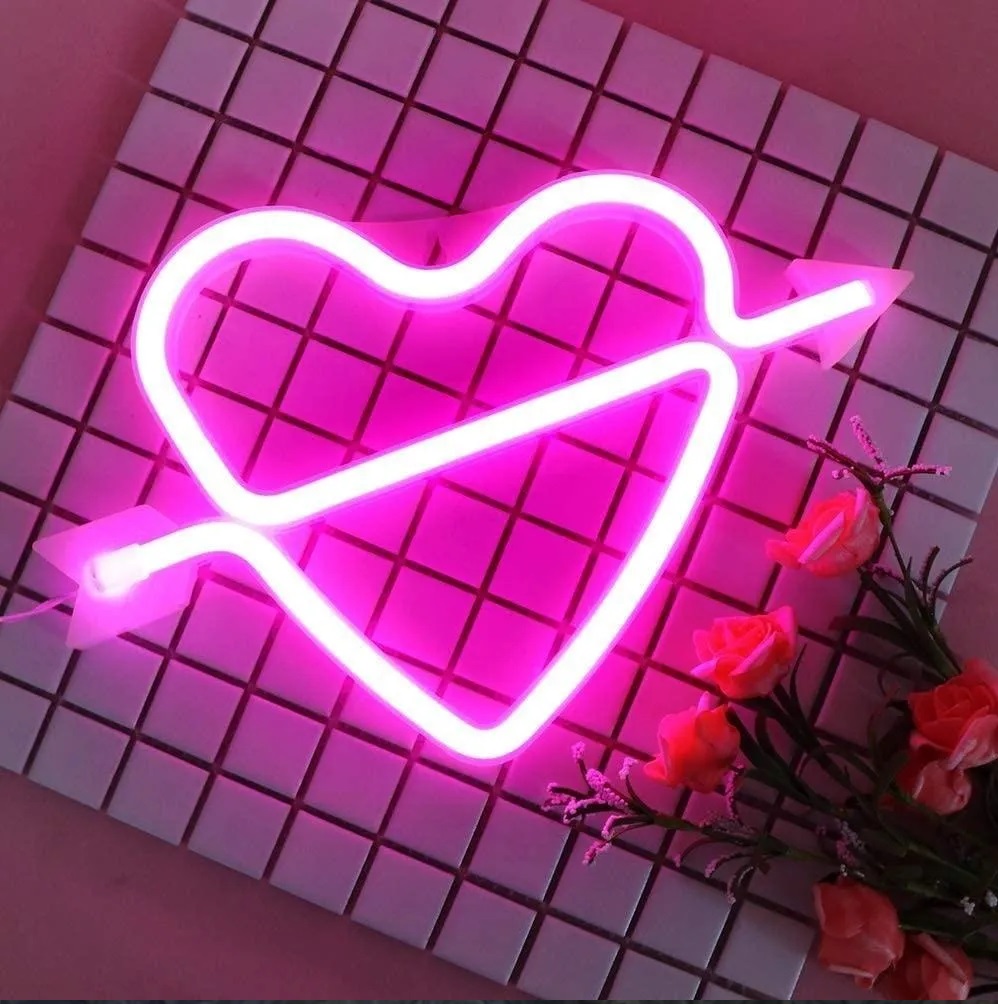 Lampara Led Neon Decorativa Corazon Luna Love Batería/ Usb