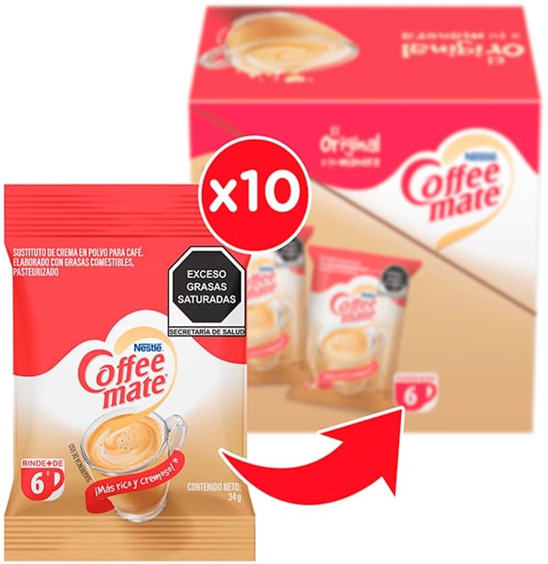 Sustituto de Crema para Café Coffee Mate Polvo Original 10 Sobres de 34 g
