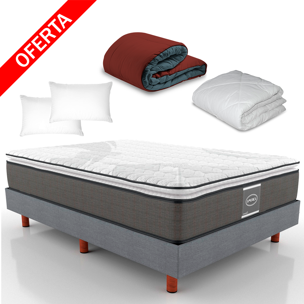 Colchón Con Box Matrimonial Madrid América Ortopédico + Edredón Matrimonial + Protector Matrimonial + 2 ALMOHADAS DE REGALO