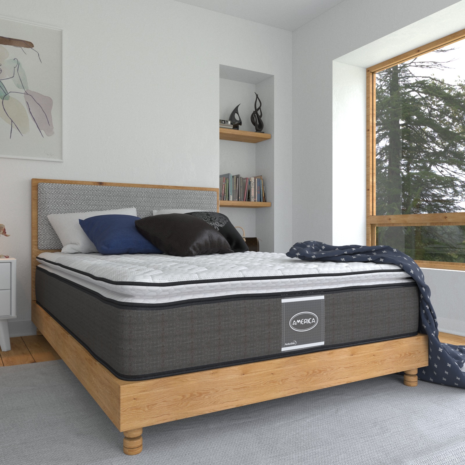 Colchón Con Box Matrimonial Madrid América Ortopédico + Edredón Matrimonial + Protector Matrimonial + 2 ALMOHADAS DE REGALO