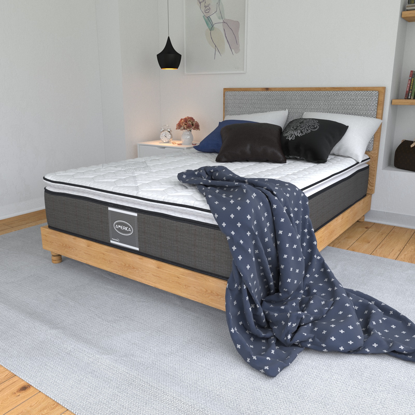 Colchón Con Box Matrimonial Madrid América Ortopédico + Edredón Matrimonial + Protector Matrimonial + 2 ALMOHADAS DE REGALO