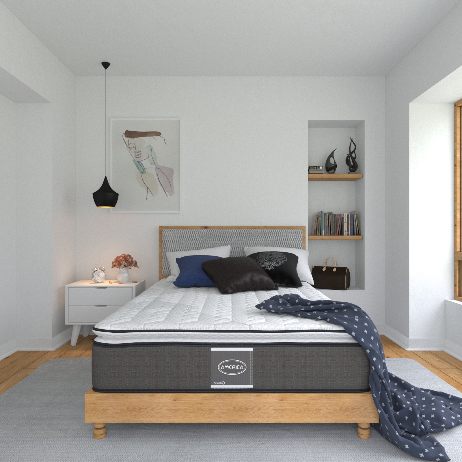 Colchón Con Box Matrimonial Madrid América Ortopédico + Edredón Matrimonial + Protector Matrimonial + 2 ALMOHADAS DE REGALO