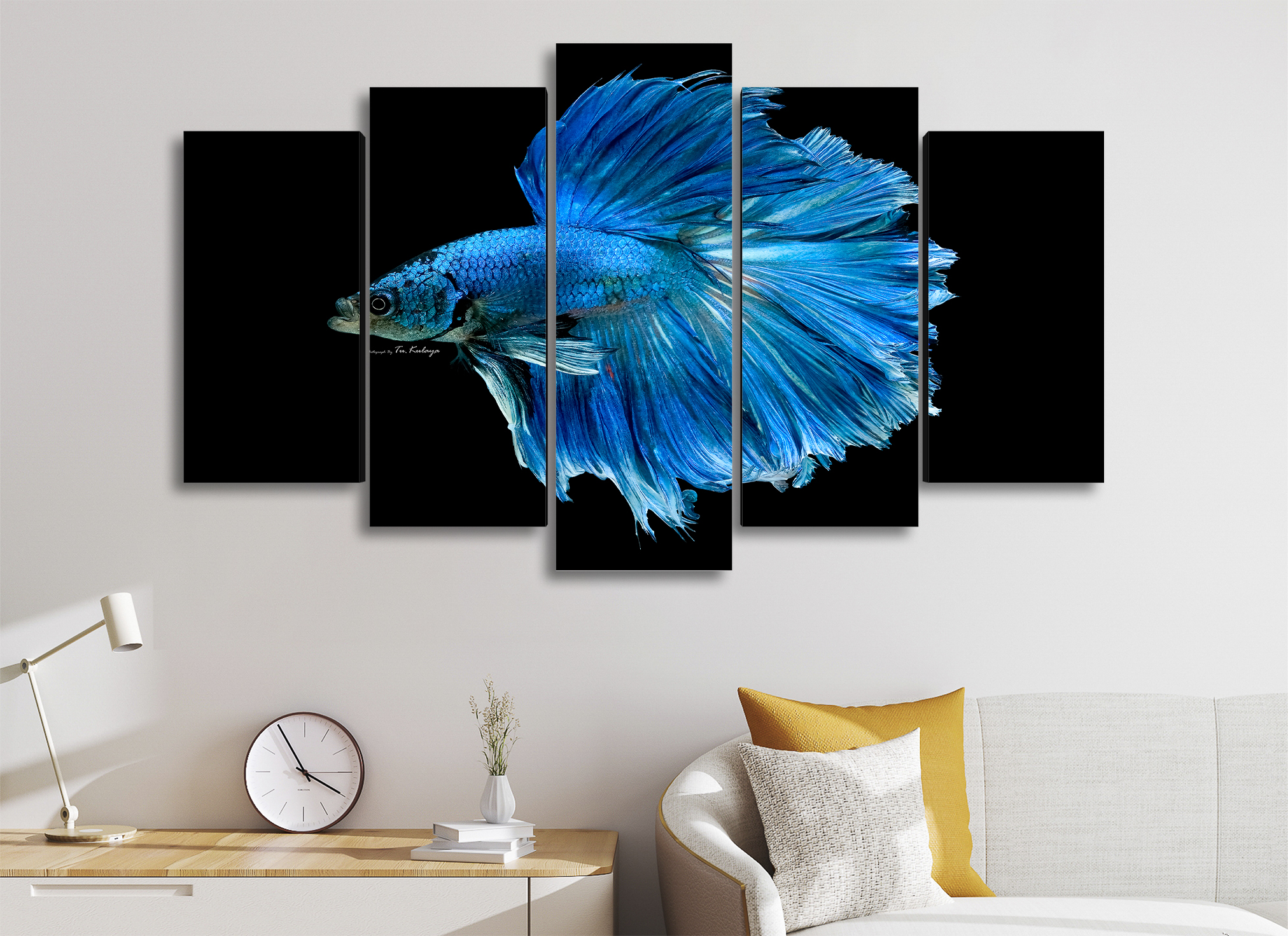 Cuadro Decorativo Animales Pez Betta Azul100x60cm 5pzs Cuadros MX