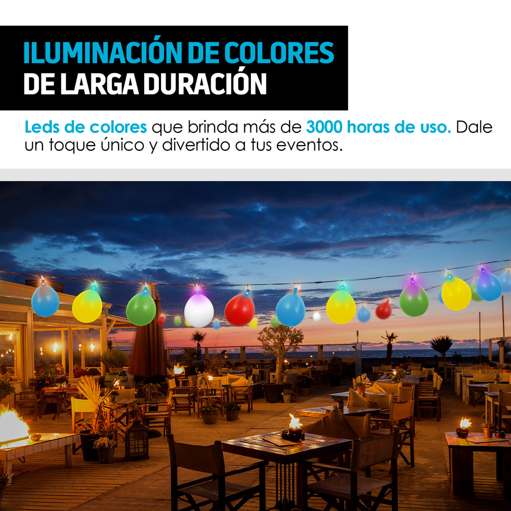 2 Series de Luces LED de Colores para Exteriores con Globos (3.24 m c/u) Redlemon