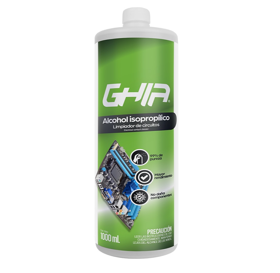 ALCOHOL ISOPROPILICO GHIA 1000ML LIMPIEZA CONSOLAS ELECTRONICOS PANTALLAS CELULARES SMART TV MAC