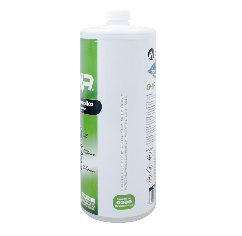ALCOHOL ISOPROPILICO GHIA 1000ML LIMPIEZA CONSOLAS ELECTRONICOS PANTALLAS CELULARES SMART TV MAC