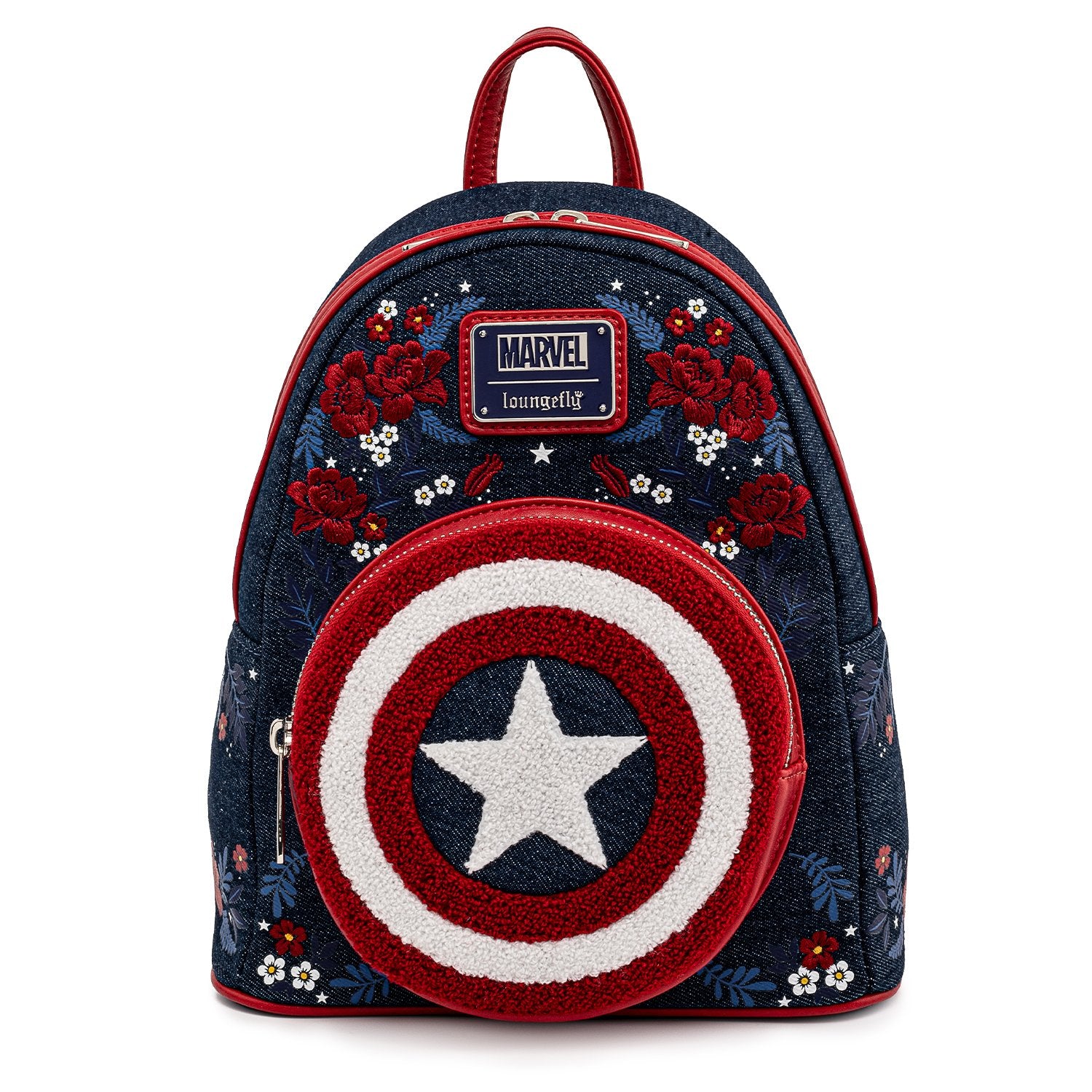 Loungefly X Marvel: Capitan America 80 Aniversario - Escudo y Flores Mini Mochila