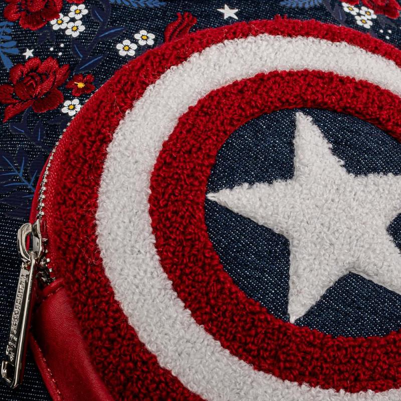 Loungefly X Marvel: Capitan America 80 Aniversario - Escudo y Flores Mini Mochila