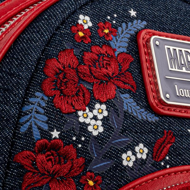 Loungefly X Marvel: Capitan America 80 Aniversario - Escudo y Flores Mini Mochila