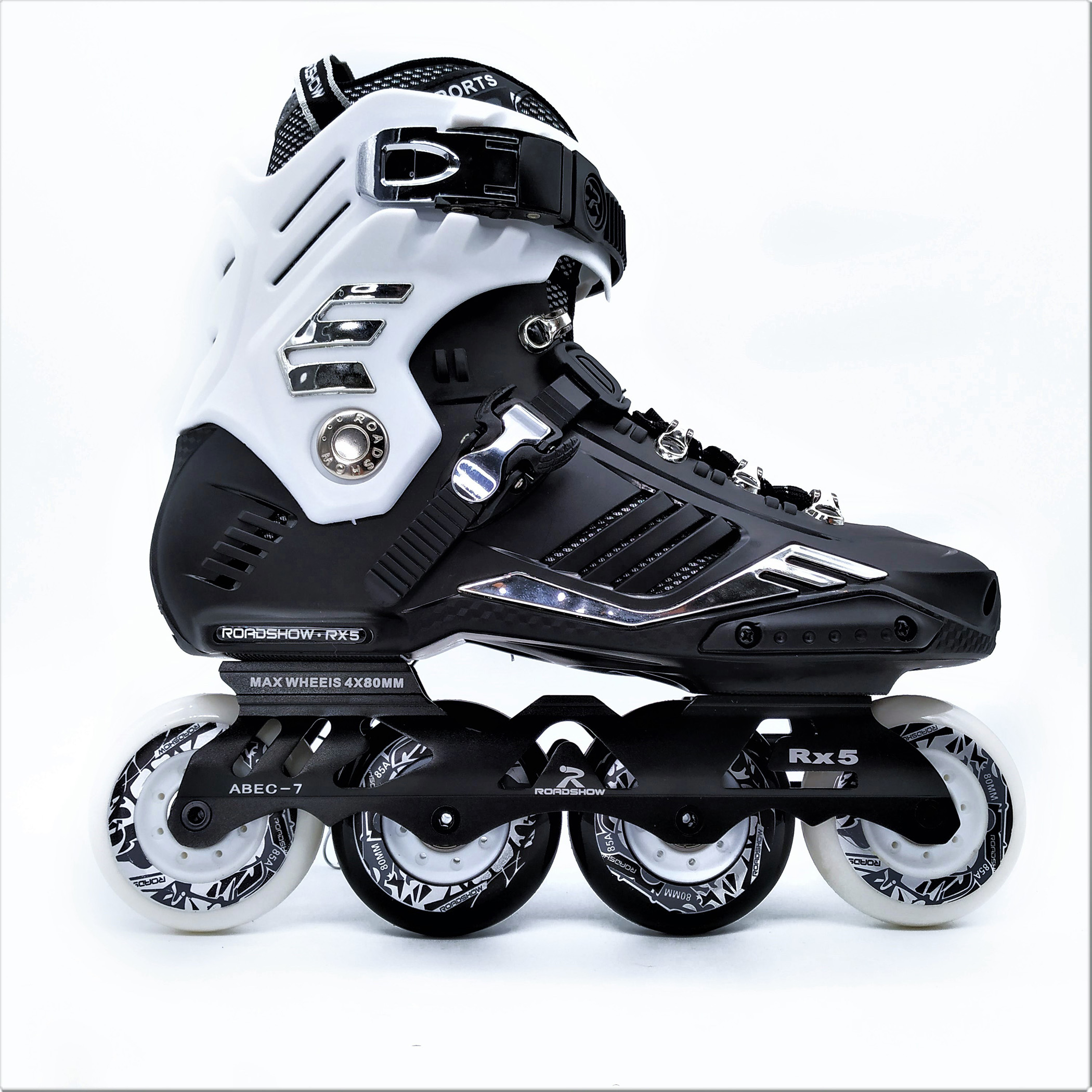 Patines semiprofesionales En Negro con Blanco para Slalom