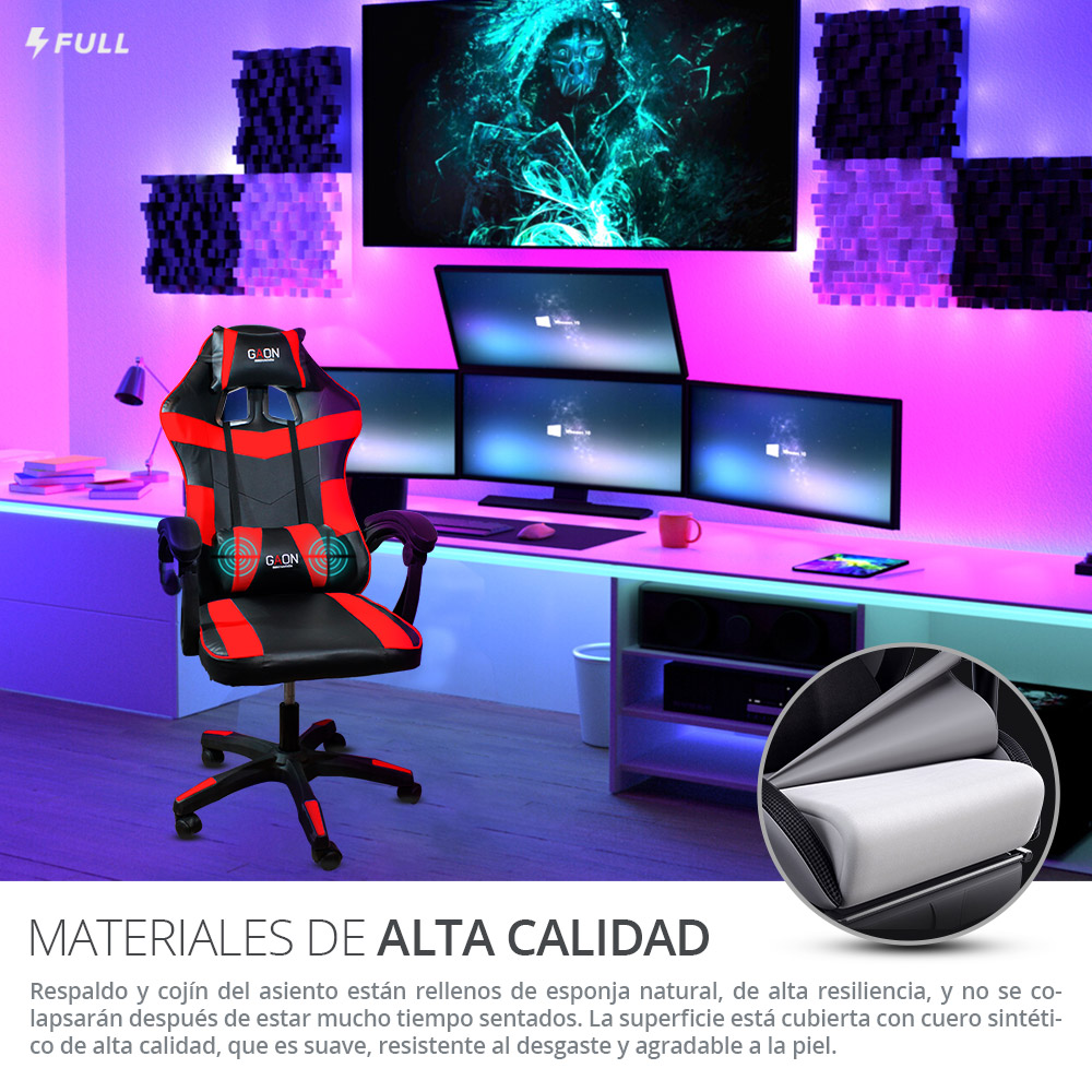 Silla Gamer Roja Profesional Reclinable Ergonómica Con Masajeador