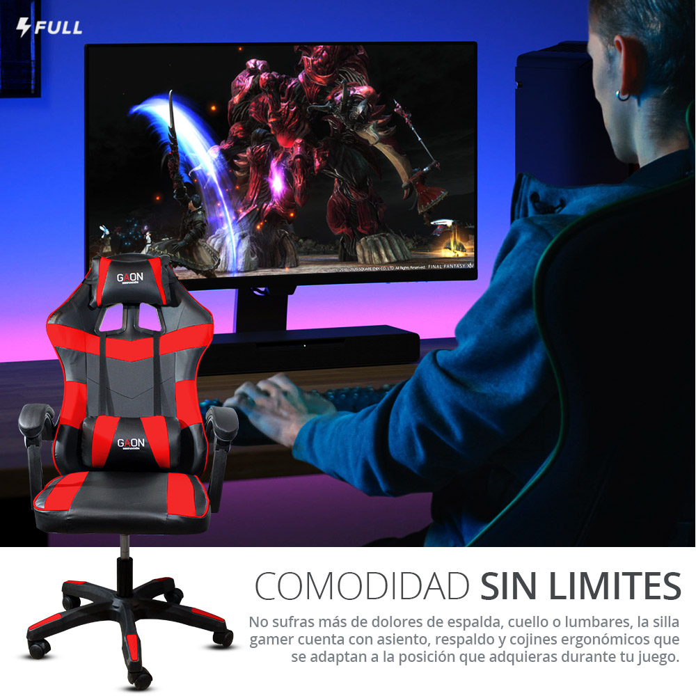 Silla Gamer Roja Profesional Reclinable Ergonómica Con Masajeador
