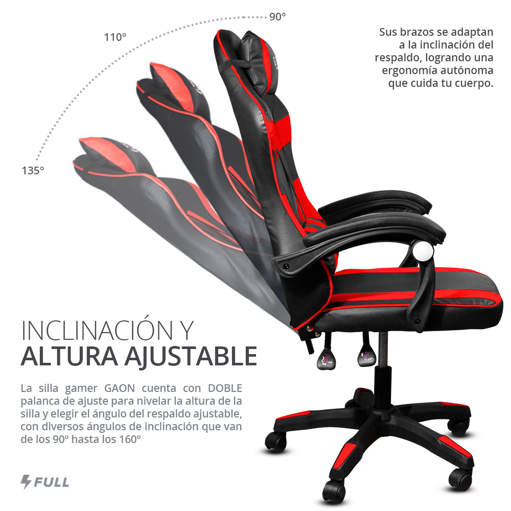 Silla Gamer Roja Profesional Reclinable Ergonómica Con Masajeador