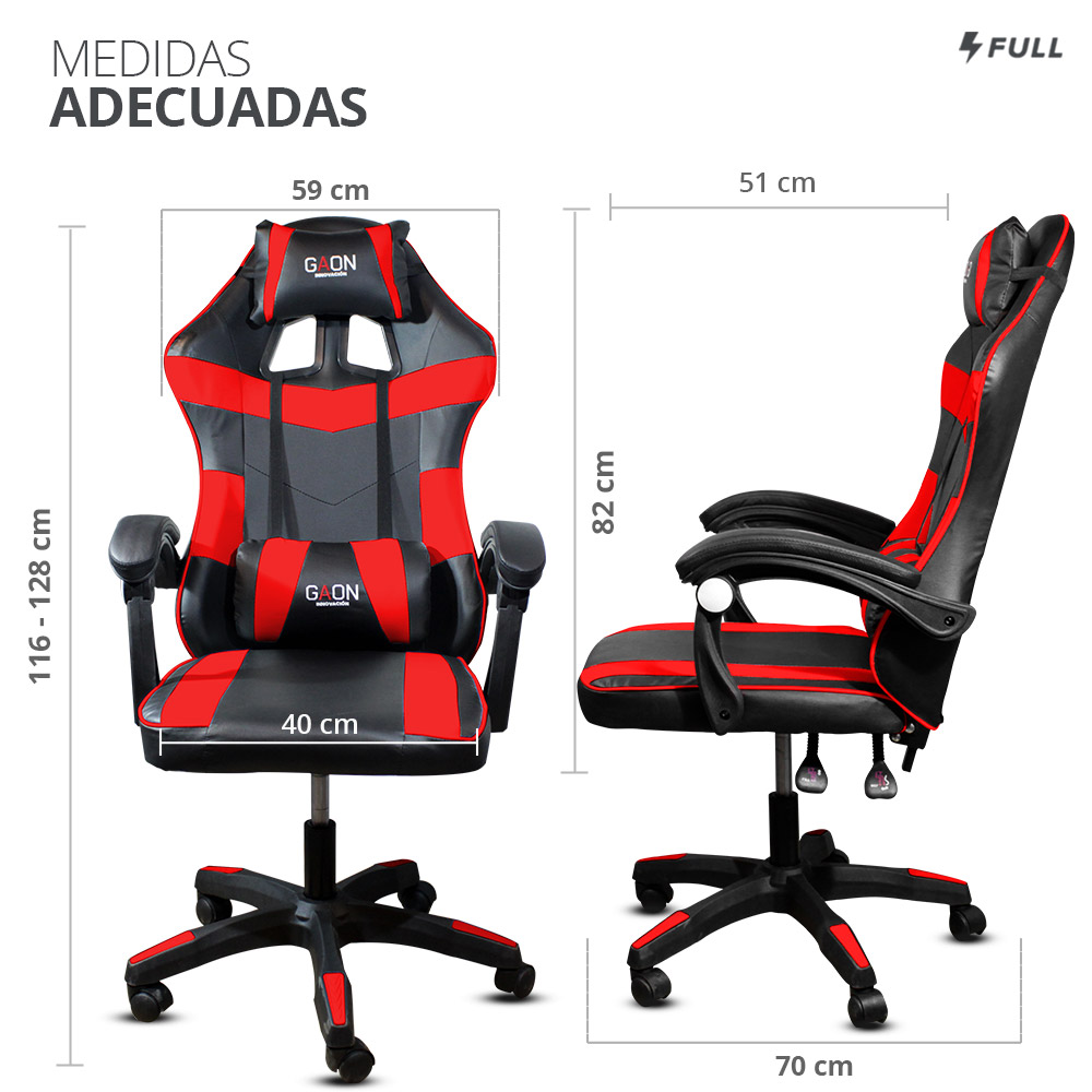 Silla Gamer Roja Profesional Reclinable Ergonómica Con Masajeador