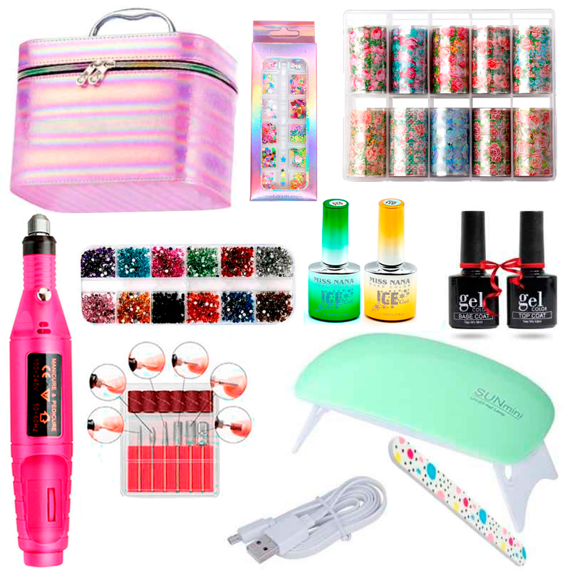 Uñas Manicura Accesorios Decoración De Uñas Set Decorativo Lampara LED Esmeril Pulidor de Uñas