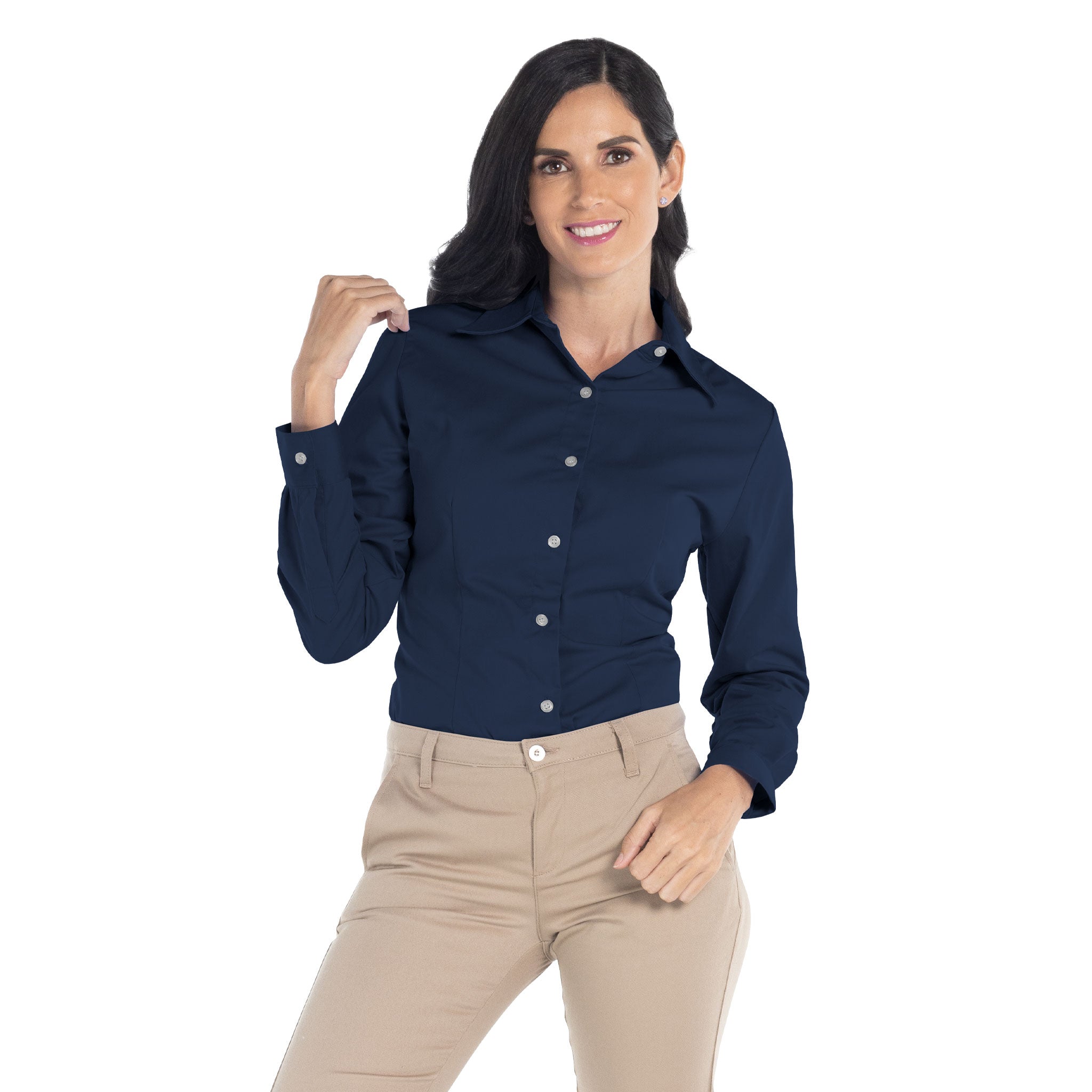 Camisa De Gabardina Manga Larga Con Silueta Para Dama