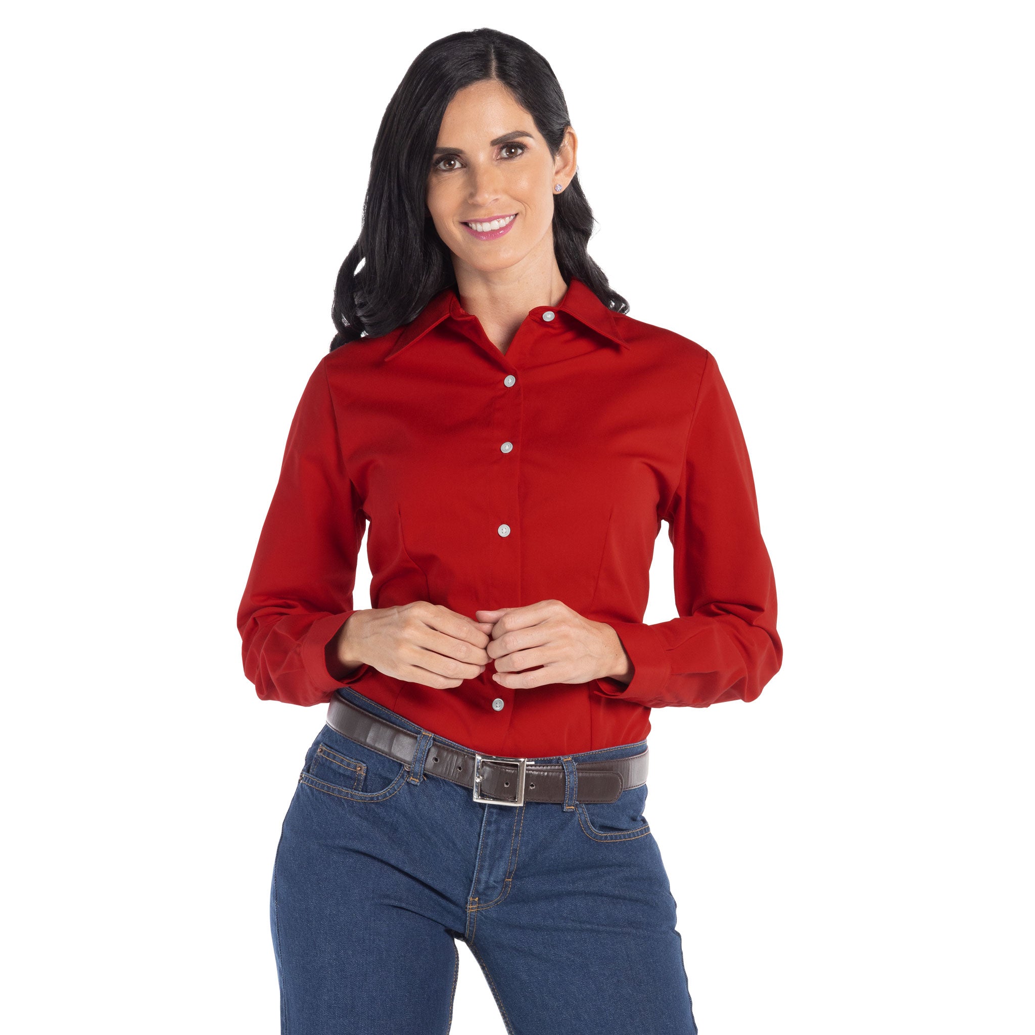 Camisa De Gabardina Manga Larga Con Silueta Para Dama