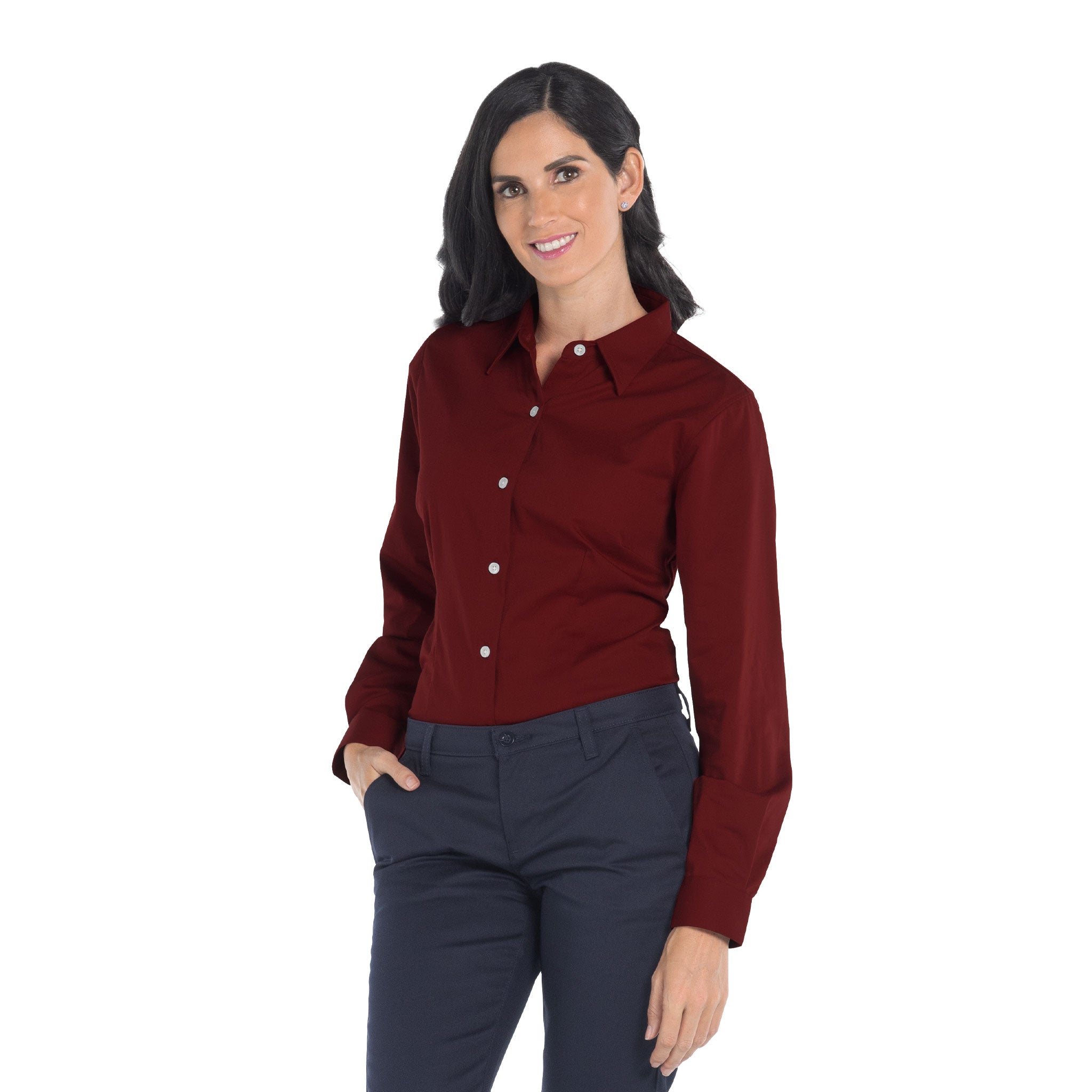 Camisa De Gabardina Manga Larga Con Silueta Para Dama