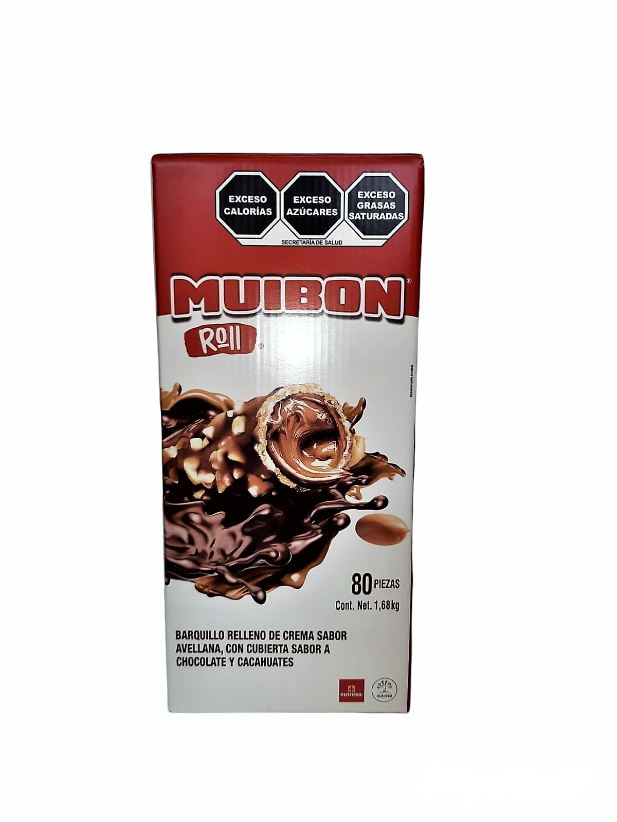 Barquillo relleno de crema sabor avellana, chocolate y cacahuate