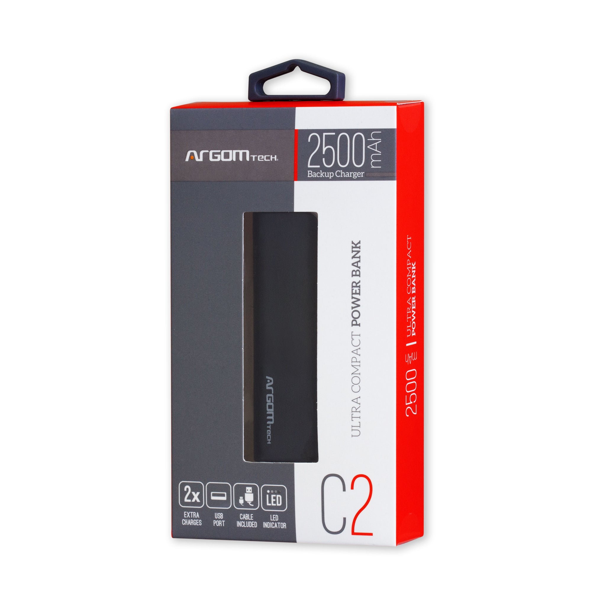 Power Bank C2 Ultra-Compacto 2500 mAh / 1 Puerto USB - Negro ArgomTech