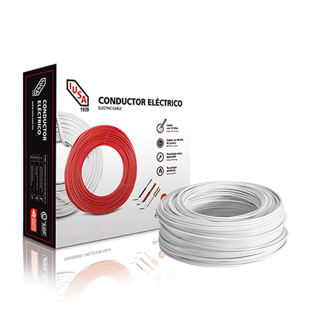 Caja 100 Mts Cable Iusa Blanco Thw Cal 8 Awg 100  Cobre Color Multicolor