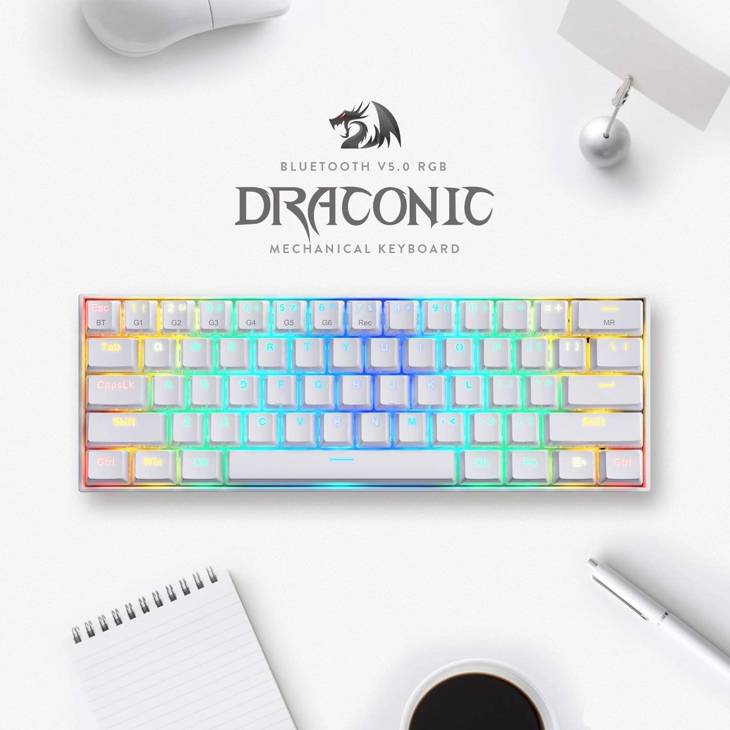 Teclado Mecánico Redragon Draconic K530-Blanco RGB Switch café