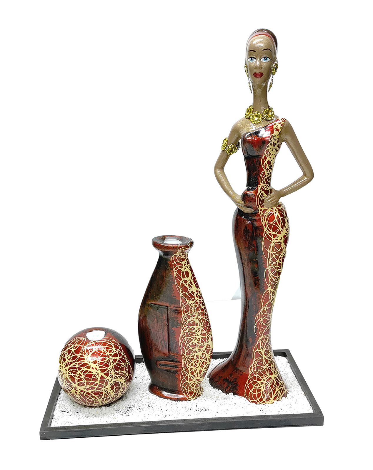 Africana de cerámica con ornamentos color naranja
