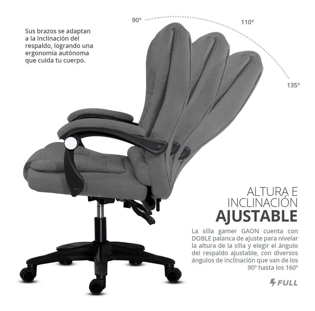 Silla de Trabajo Móvil Ergonómica Ajustes en Altura, Brazos