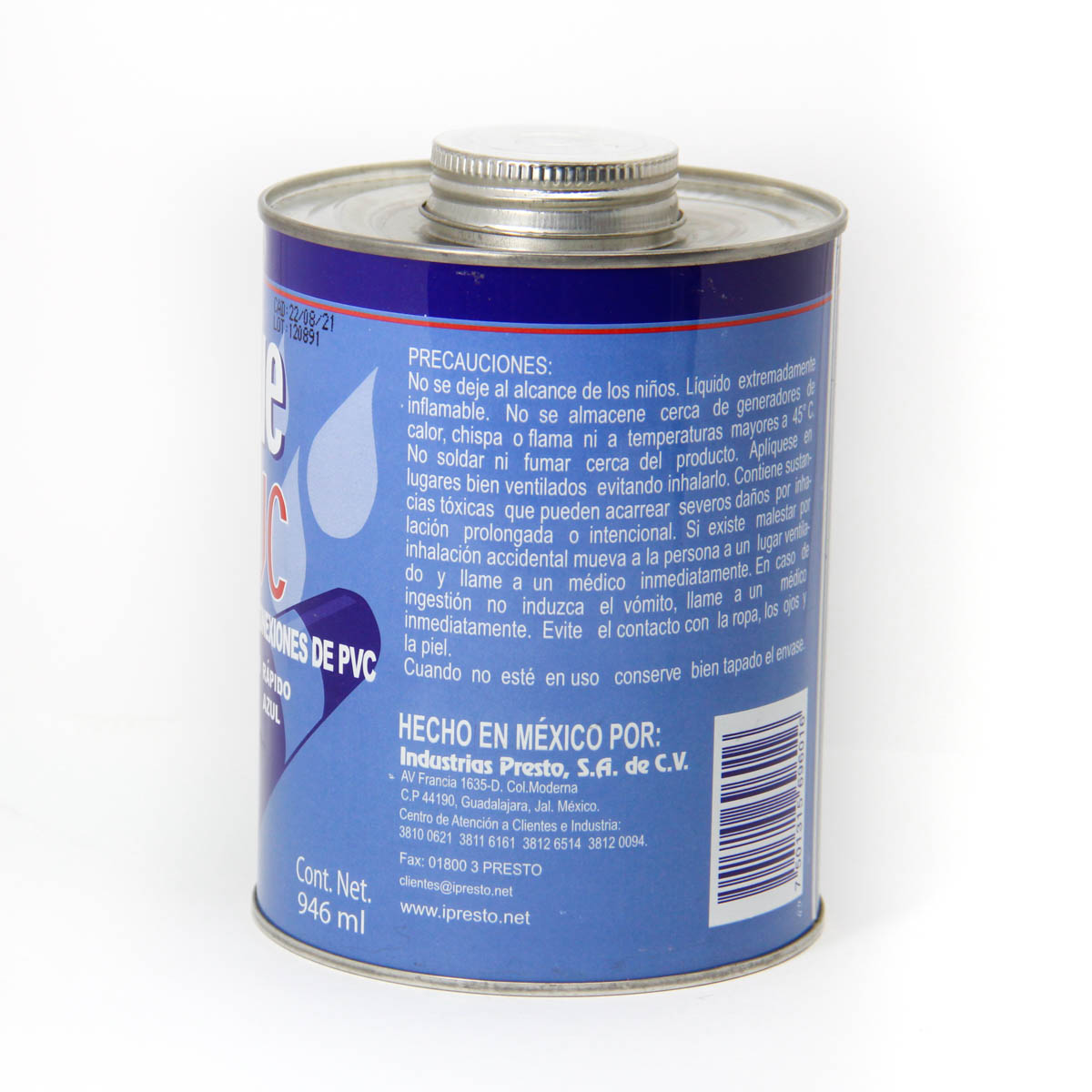 Pegamento para tuberias color azul -wet blue lata 946 ml