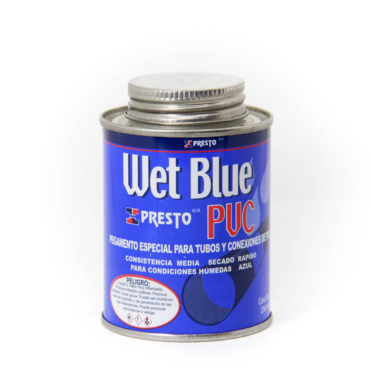 Pegamento para tuberias color azul -wet blue lata 236 ml