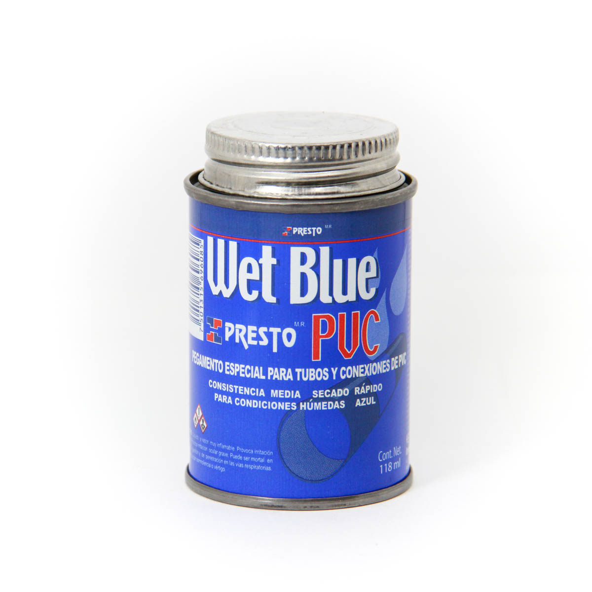 Pegamento para tuberias color azul -wet blue lata 118 ml