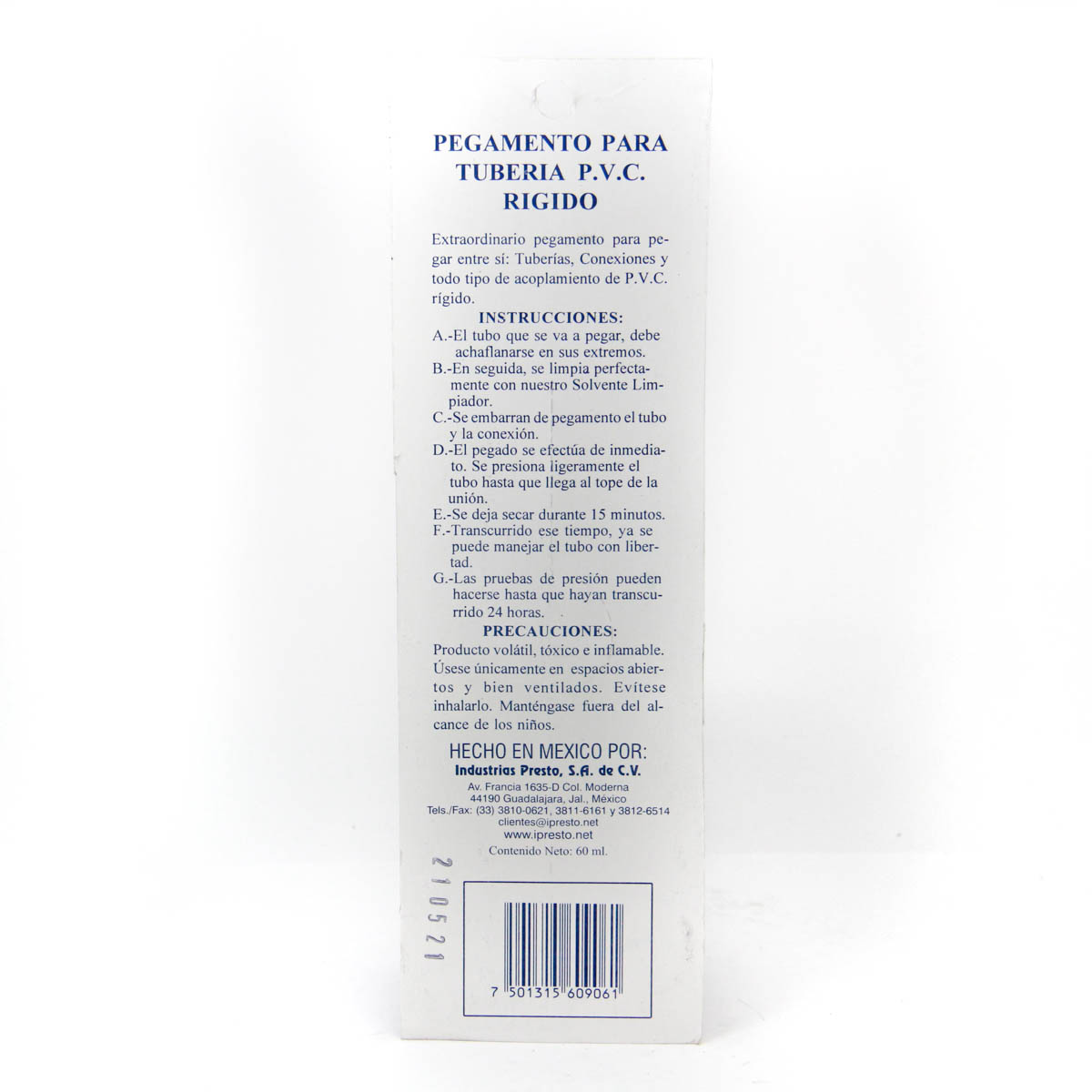 pegamento para tuberia sanitaria-PVC el dorado tubo de 60 ml