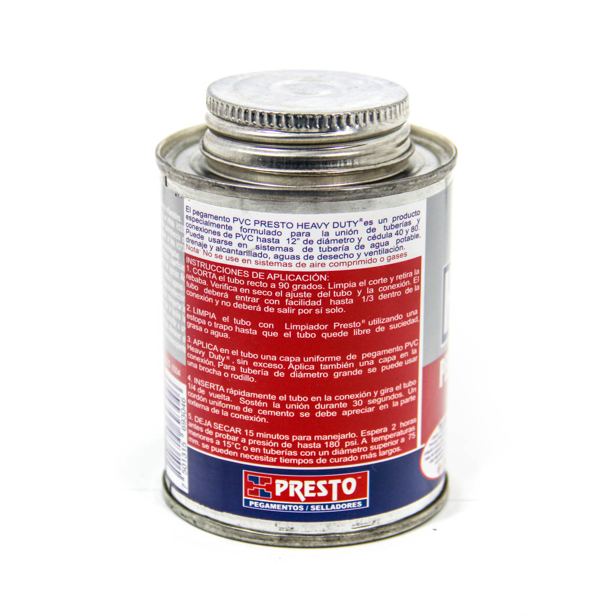 pegamento para tuberia uso pesado color gris PVC heavy duty presto lata de 118ml